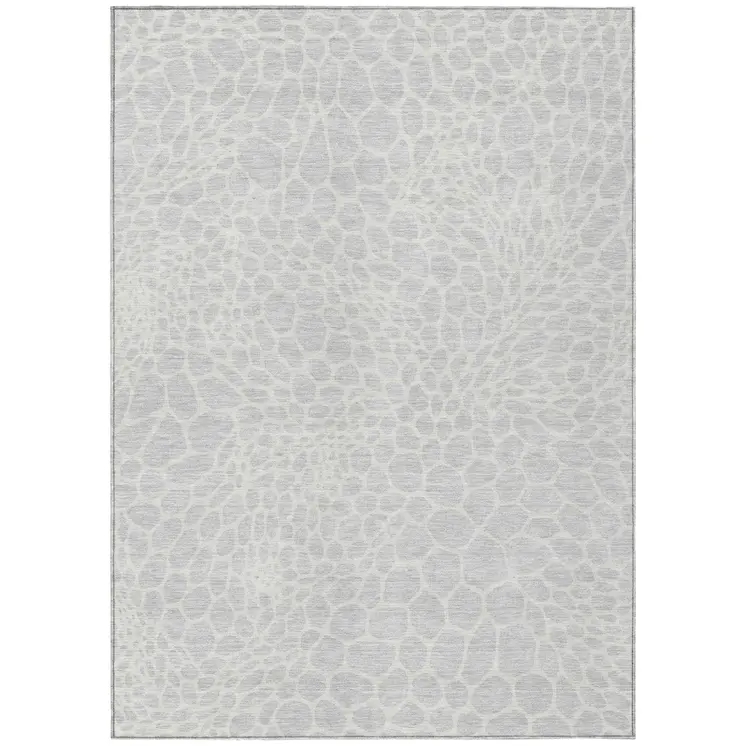8' X 10' Silver And Gray Geometric Washable Indoor Outdoor Area Rug