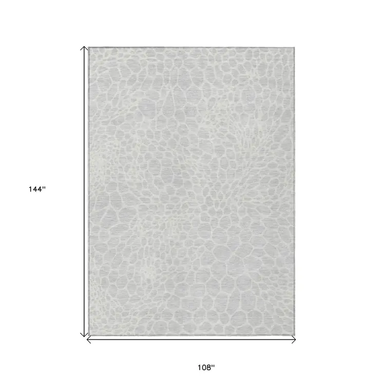 9' X 12' Silver And Gray Geometric Washable Indoor Outdoor Area Rug