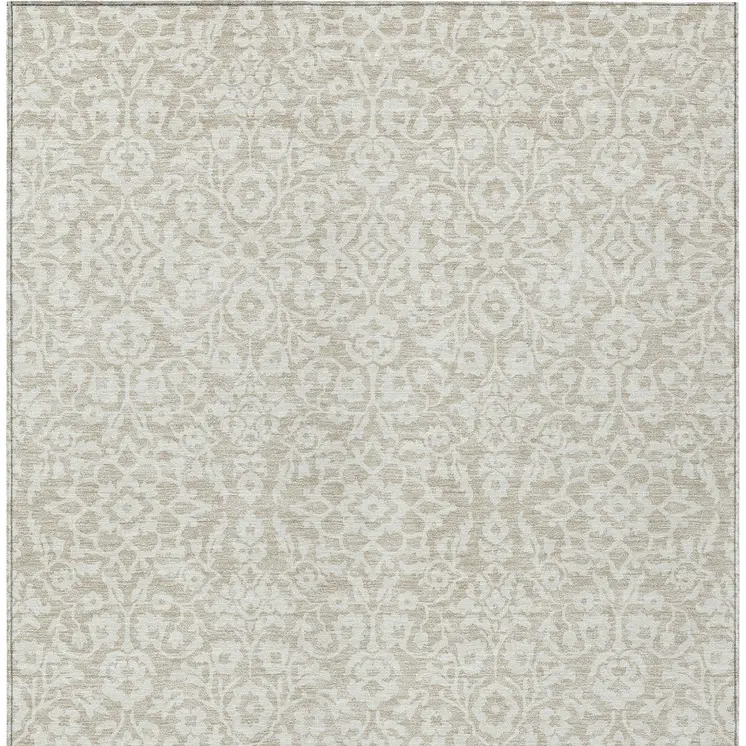 5' X 8' Beige And Ivory Damask Washable Indoor Outdoor Area Rug