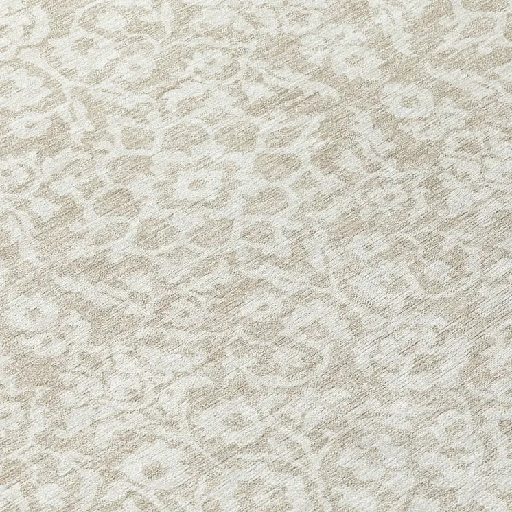 8' Beige And Ivory Round Damask Washable Indoor Outdoor Area Rug