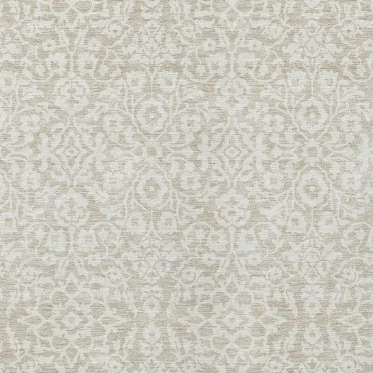 10' X 14' Beige And Ivory Damask Washable Indoor Outdoor Area Rug