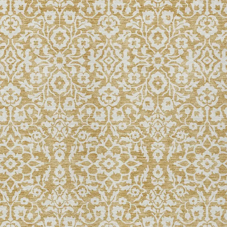 8' X 10' Gold And Beige Damask Washable Indoor Outdoor Area Rug