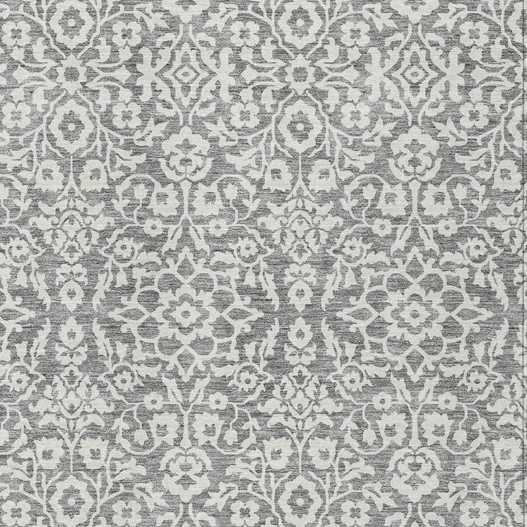 8' X 10' Gray And Ivory Damask Washable Indoor Outdoor Area Rug