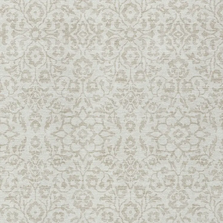5' X 8' Ivory And Beige Damask Washable Indoor Outdoor Area Rug