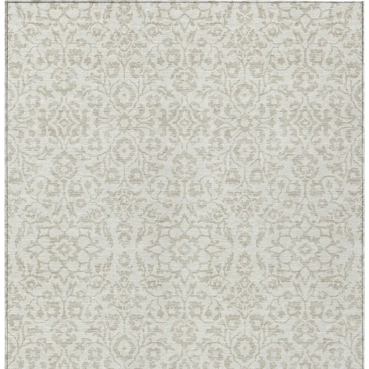 8' X 10' Ivory And Beige Damask Washable Indoor Outdoor Area Rug