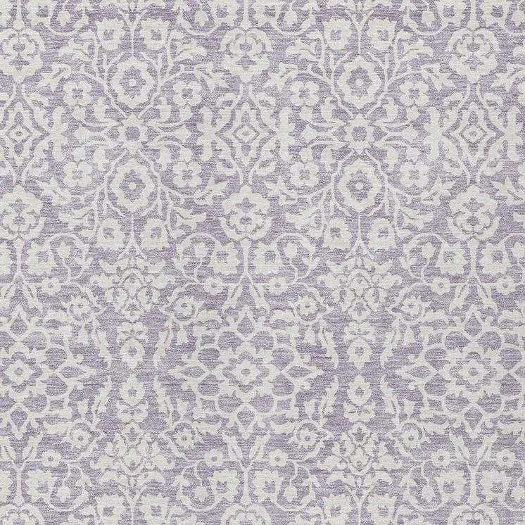 5' X 8' Lavender And Ivory Damask Washable Indoor Outdoor Area Rug