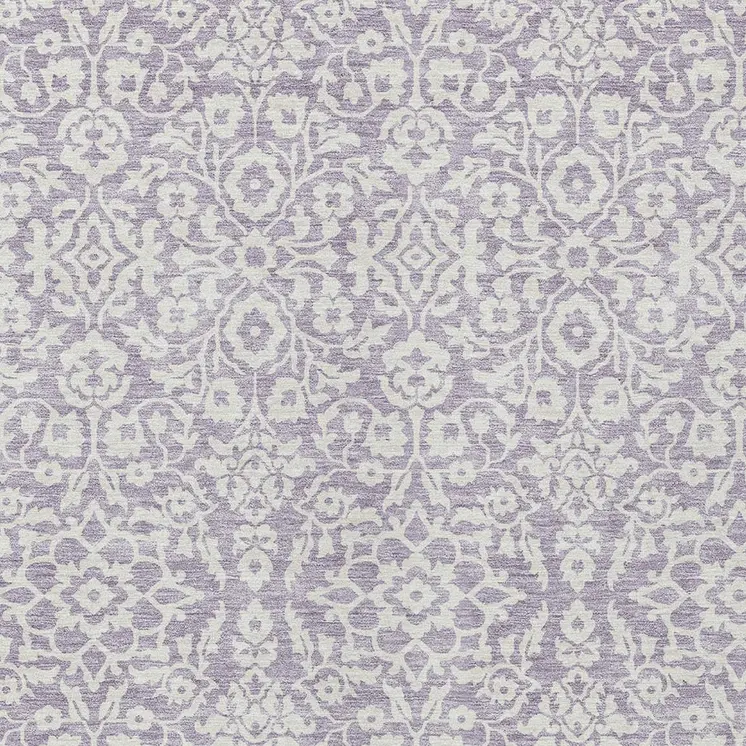 9' X 12' Lavender And Ivory Damask Washable Indoor Outdoor Area Rug