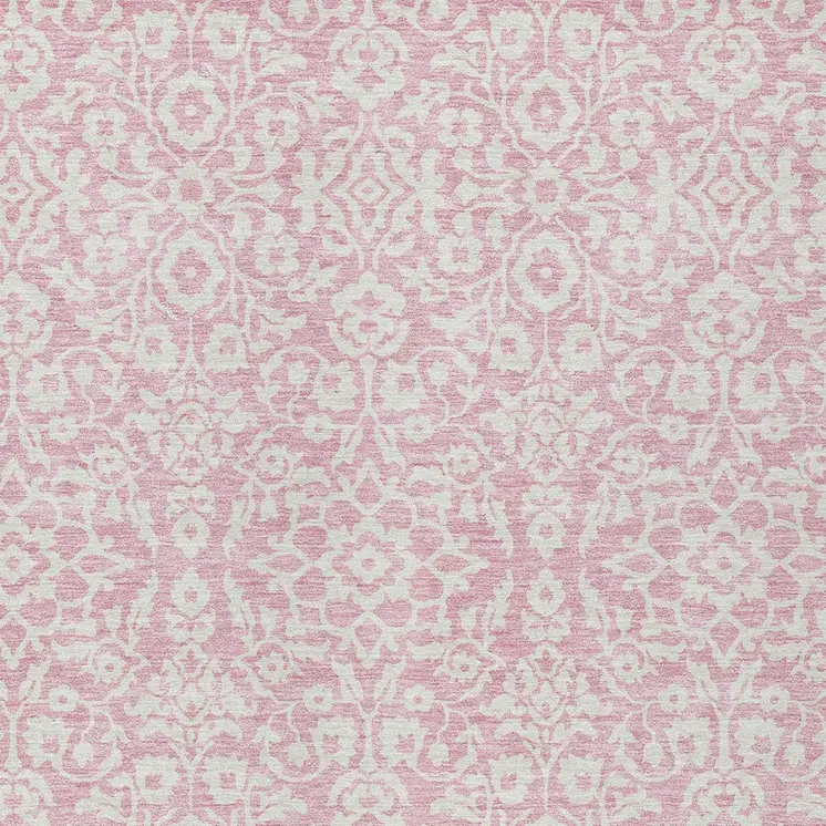 8' X 10' Pink And Ivory Damask Washable Indoor Outdoor Area Rug