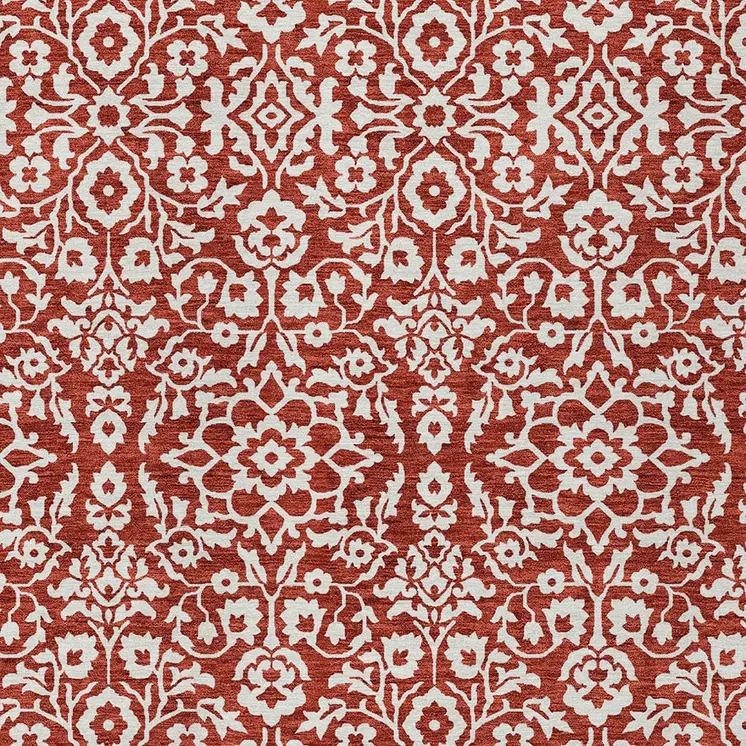10' X 14' Red And Ivory Damask Washable Indoor Outdoor Area Rug