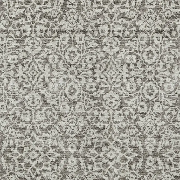 3' X 5' Taupe And Gray Damask Washable Indoor Outdoor Area Rug