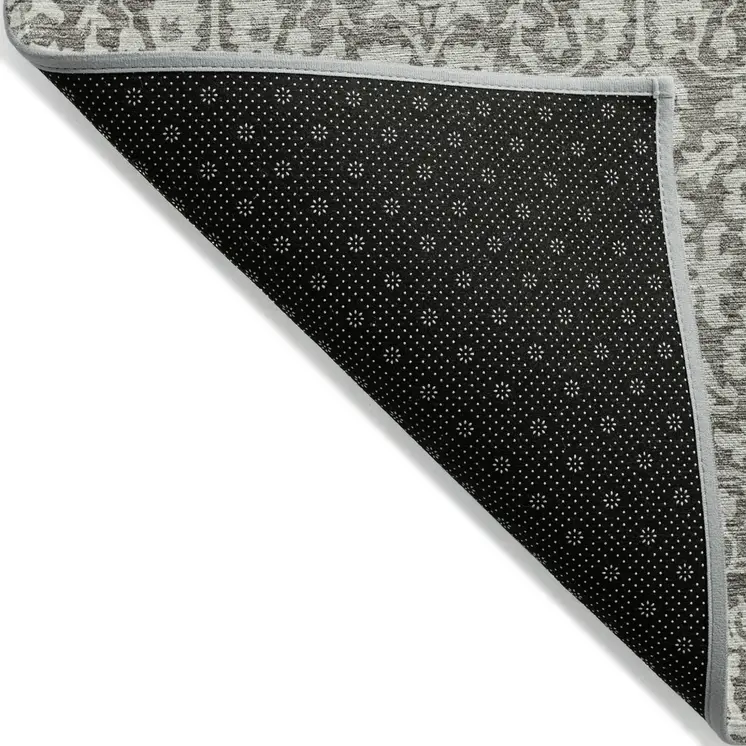 8' X 10' Taupe And Gray Damask Washable Indoor Outdoor Area Rug