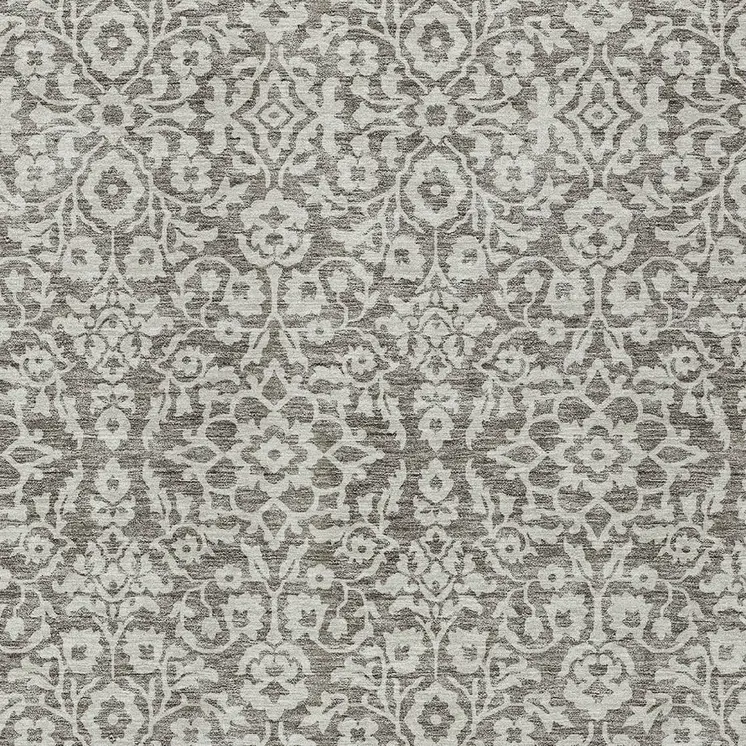8' X 10' Taupe And Gray Damask Washable Indoor Outdoor Area Rug