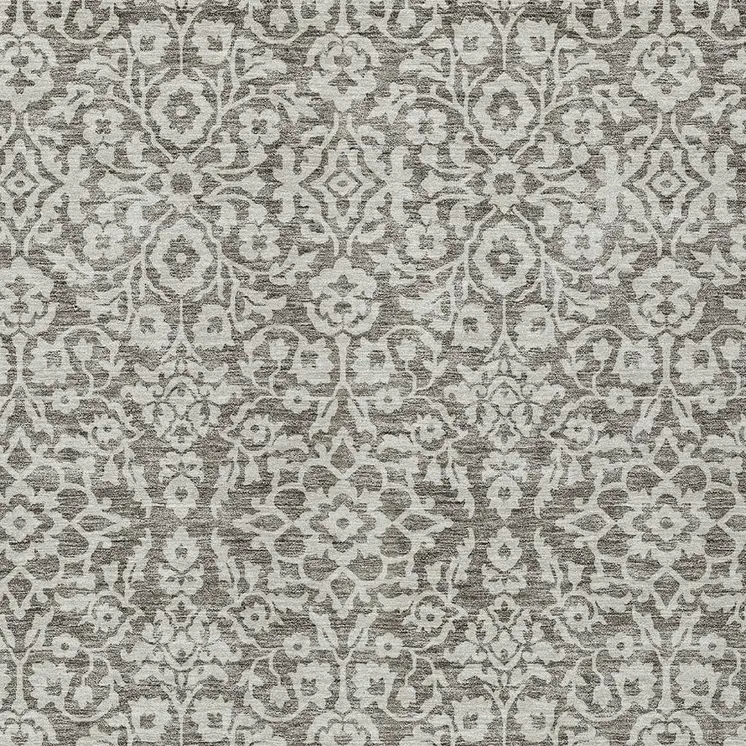 9' X 12' Taupe And Gray Damask Washable Indoor Outdoor Area Rug