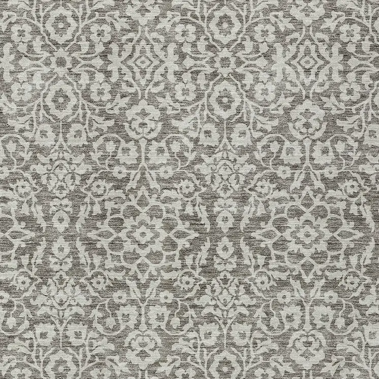 10' X 14' Taupe And Gray Damask Washable Indoor Outdoor Area Rug