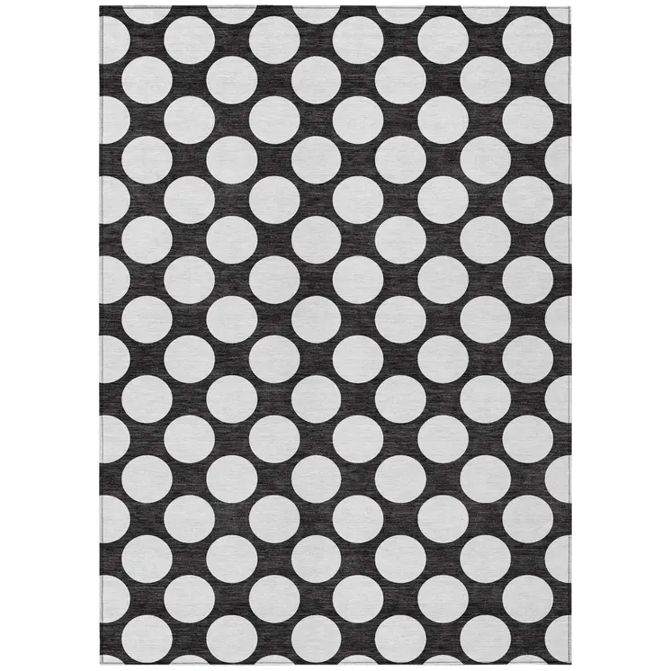 3' X 5' Black And Ivory Polka Dot Washable Indoor Outdoor Area Rug