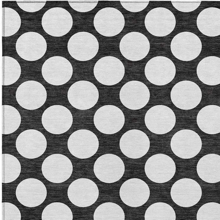 3' X 5' Black And Ivory Polka Dot Washable Indoor Outdoor Area Rug