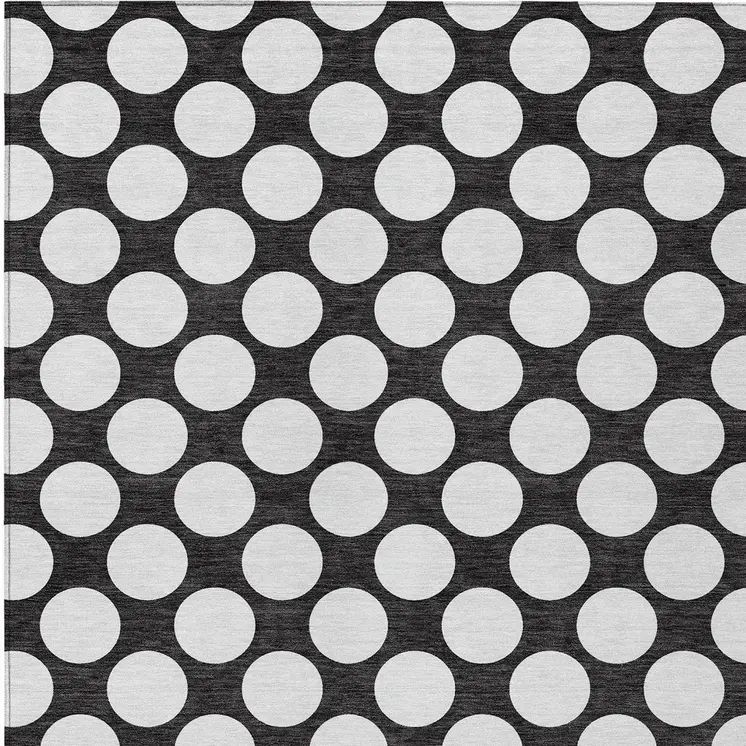 5' X 8' Black And Ivory Polka Dot Washable Indoor Outdoor Area Rug