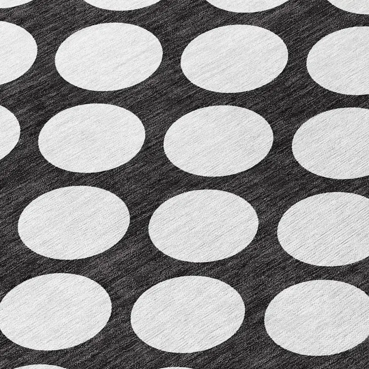 10' X 14' Black And Ivory Polka Dot Washable Indoor Outdoor Area Rug