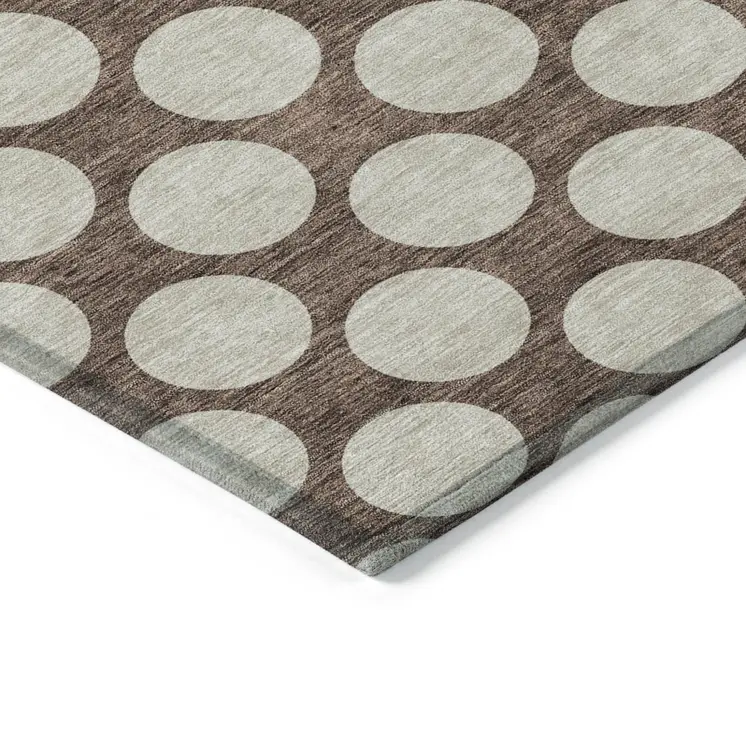 3' X 5' Brown And Beige Polka Dot Washable Indoor Outdoor Area Rug
