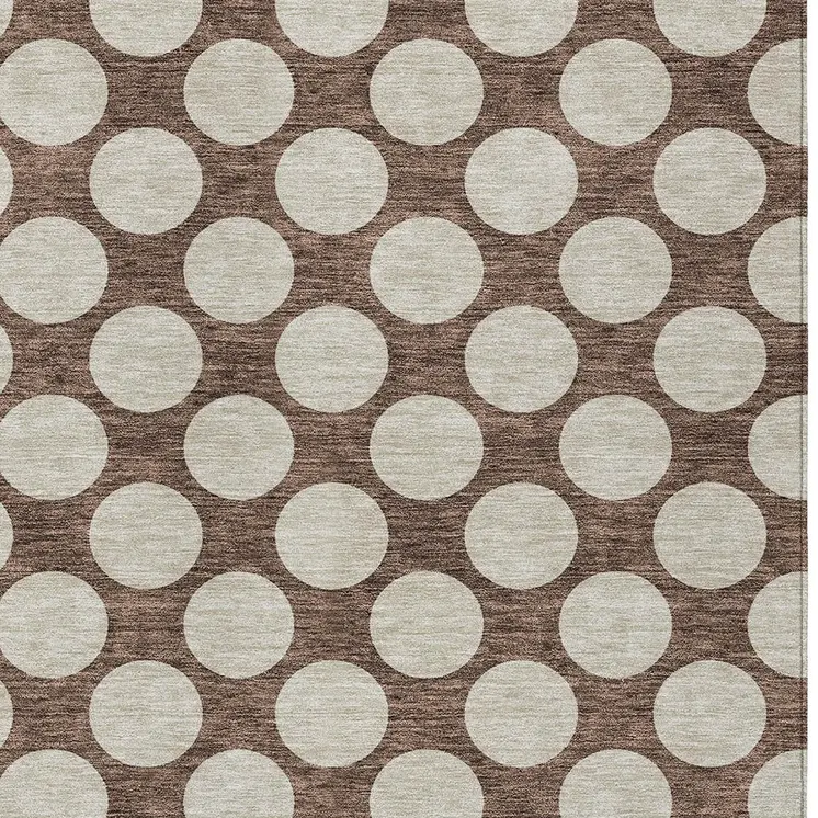 3' X 5' Brown And Beige Polka Dot Washable Indoor Outdoor Area Rug