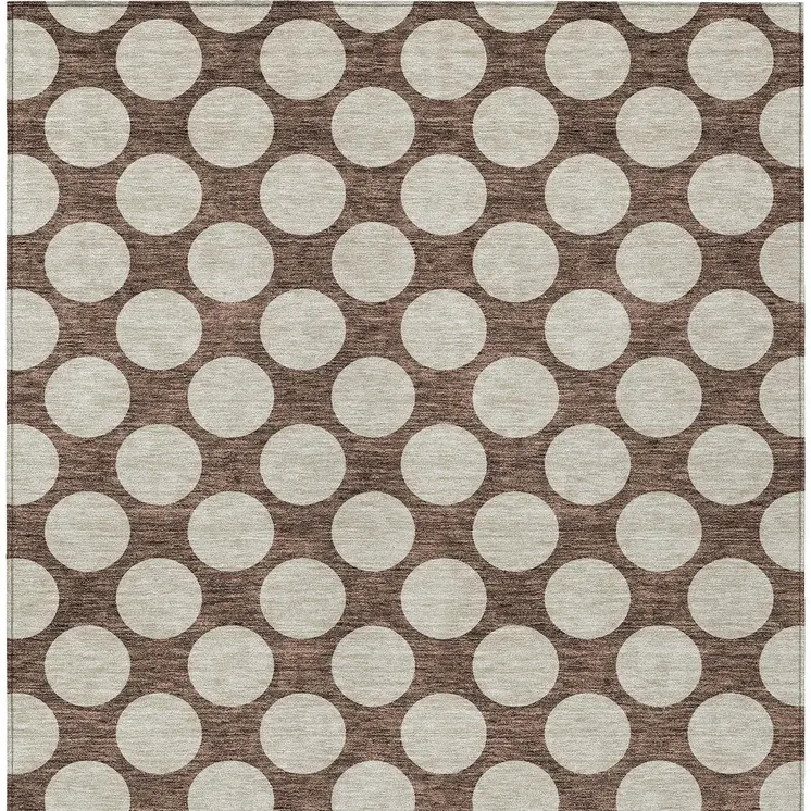 8' X 10' Brown And Beige Polka Dot Washable Indoor Outdoor Area Rug