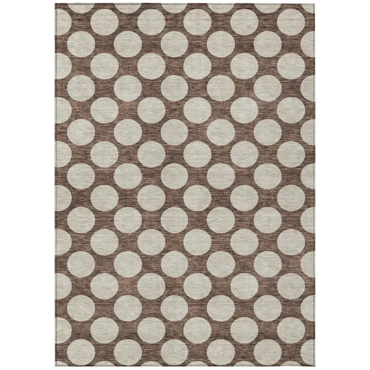 8' X 10' Brown And Beige Polka Dot Washable Indoor Outdoor Area Rug