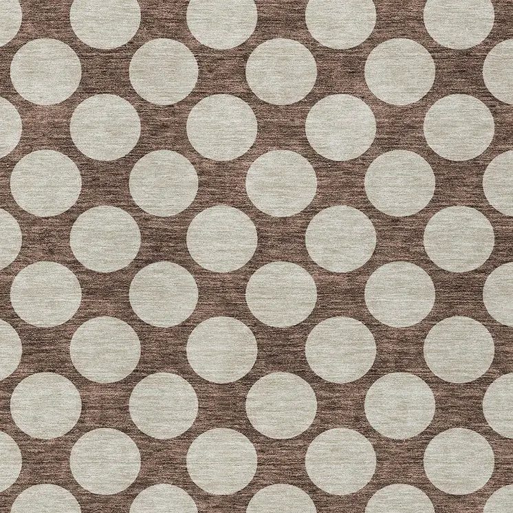 9' X 12' Brown And Beige Polka Dot Washable Indoor Outdoor Area Rug