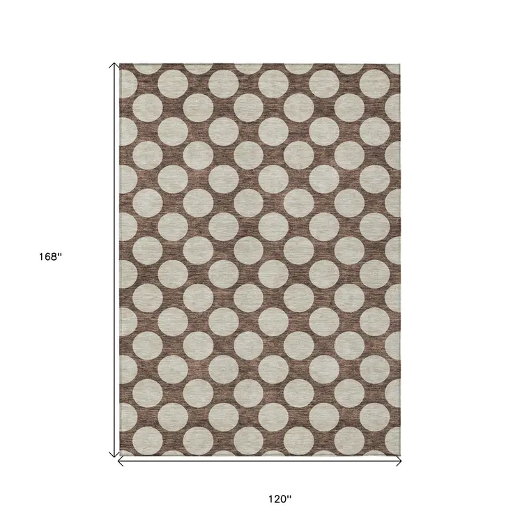 10' X 14' Brown And Beige Polka Dot Washable Indoor Outdoor Area Rug