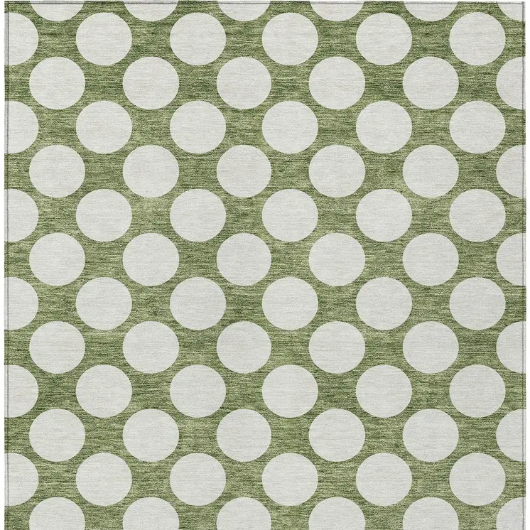 3' X 5' Green And Ivory Polka Dot Washable Indoor Outdoor Area Rug