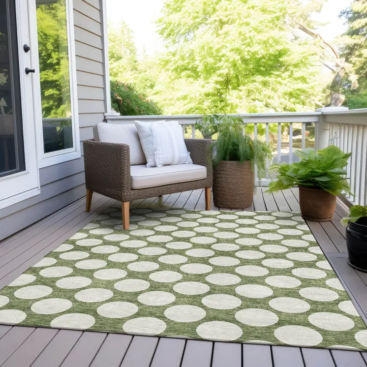3' X 5' Green And Ivory Polka Dot Washable Indoor Outdoor Area Rug