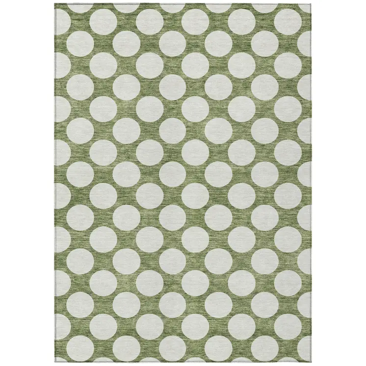 3' X 5' Green And Ivory Polka Dot Washable Indoor Outdoor Area Rug