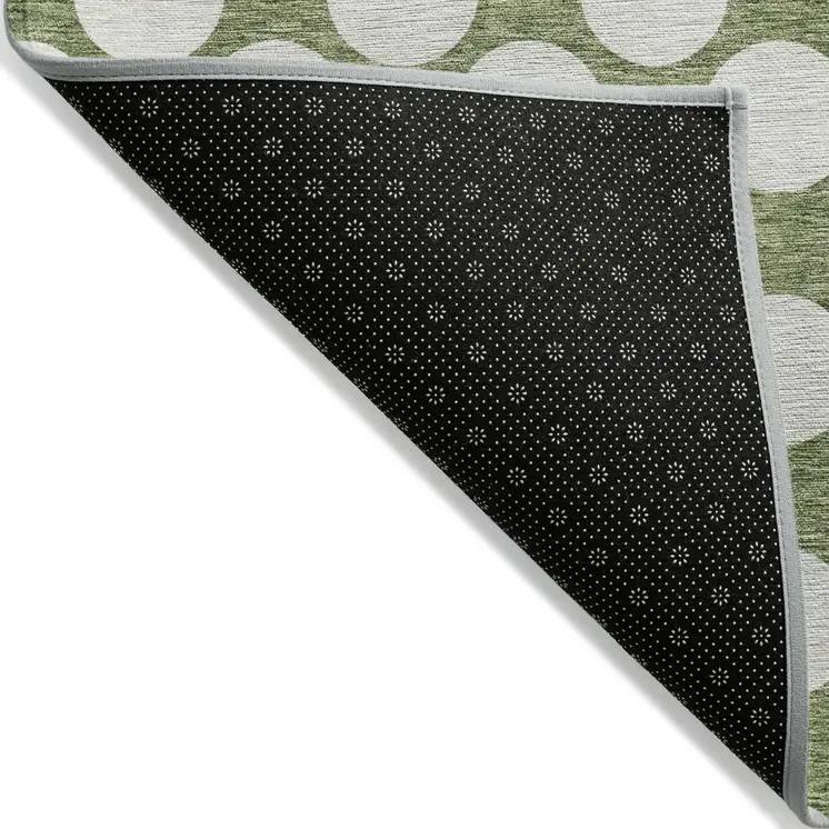 3' X 5' Green And Ivory Polka Dot Washable Indoor Outdoor Area Rug
