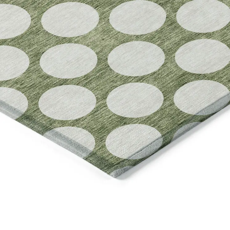3' X 5' Green And Ivory Polka Dot Washable Indoor Outdoor Area Rug
