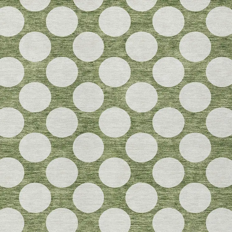 5' X 8' Green And Ivory Polka Dot Washable Indoor Outdoor Area Rug
