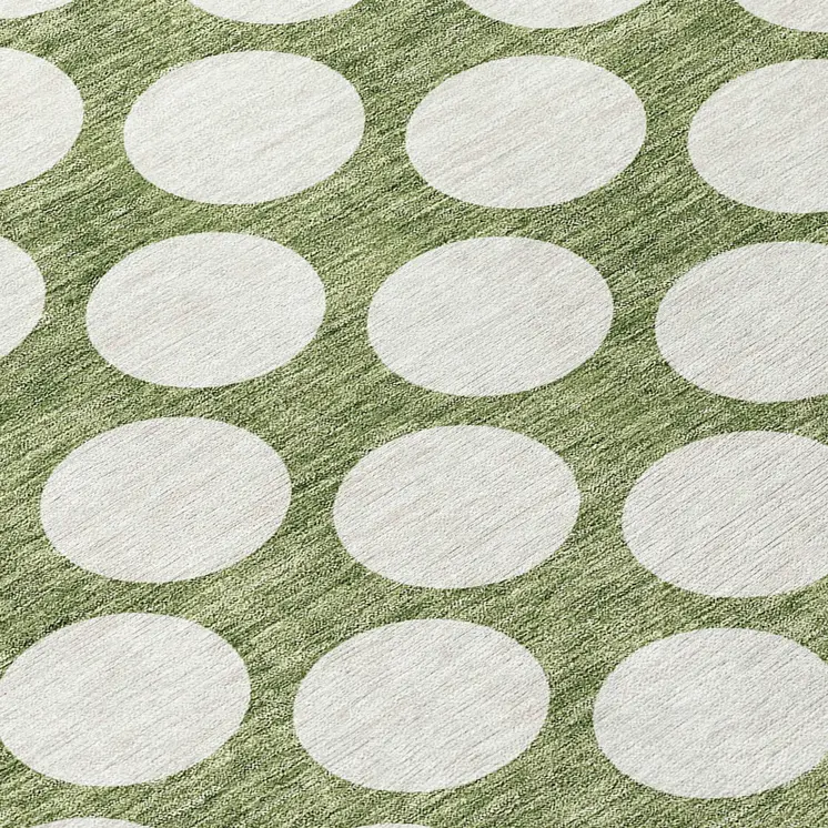 8' Green And Ivory Round Polka Dot Washable Indoor Outdoor Area Rug