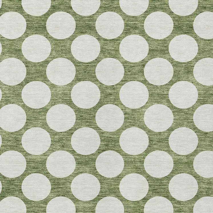 8' X 10' Green And Ivory Polka Dot Washable Indoor Outdoor Area Rug