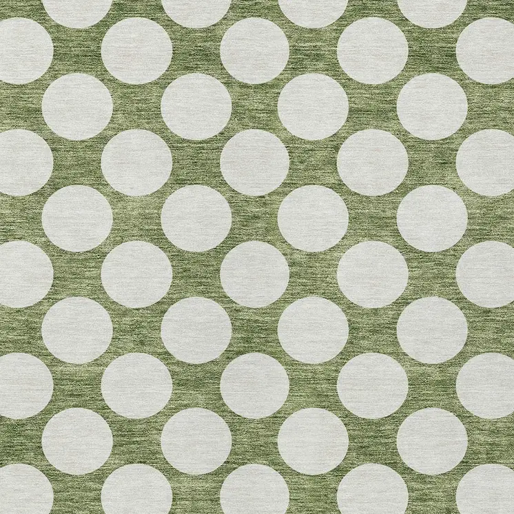 9' X 12' Green And Ivory Polka Dot Washable Indoor Outdoor Area Rug