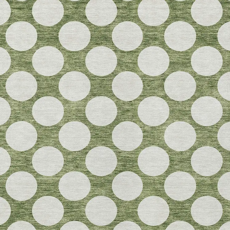 10' X 14' Green And Ivory Polka Dot Washable Indoor Outdoor Area Rug