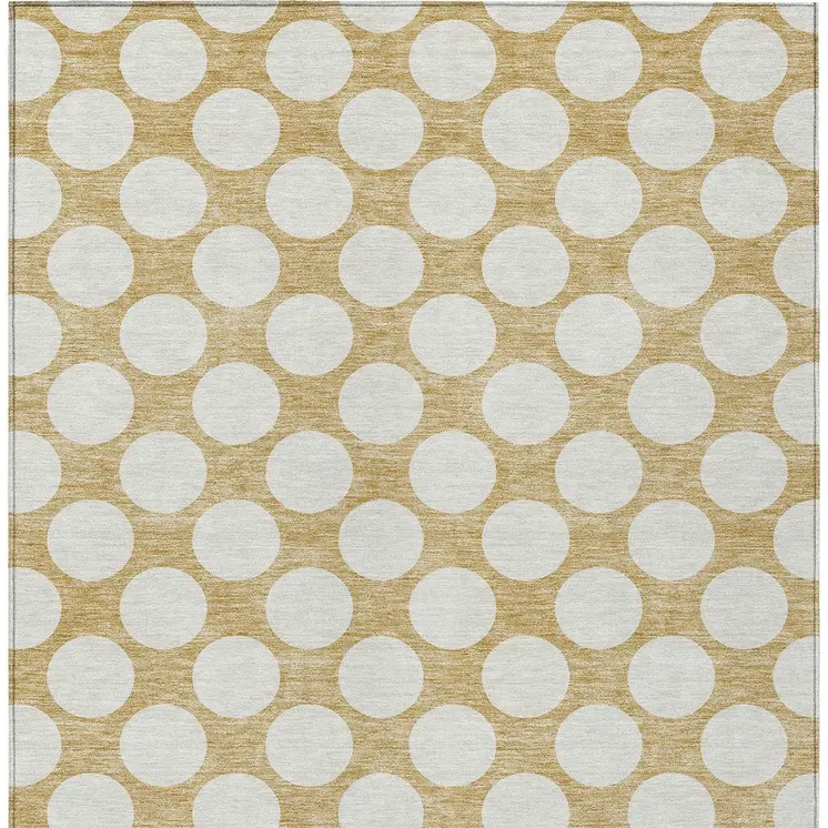 3' X 5' Gold And Beige Polka Dot Washable Indoor Outdoor Area Rug