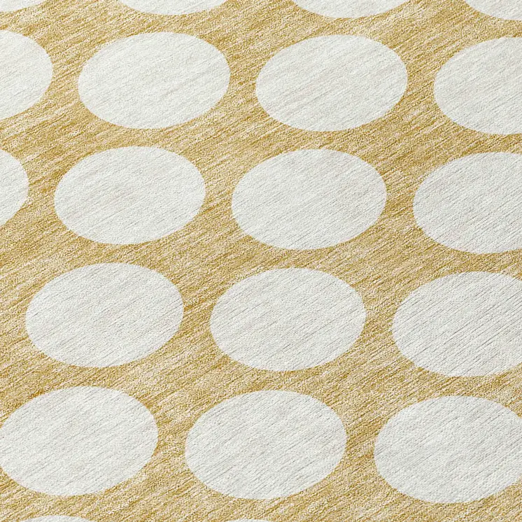 8' Gold And Beige Round Polka Dot Washable Indoor Outdoor Area Rug