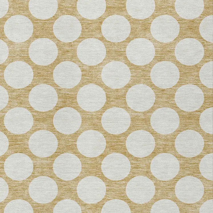 8' X 10' Gold And Beige Polka Dot Washable Indoor Outdoor Area Rug