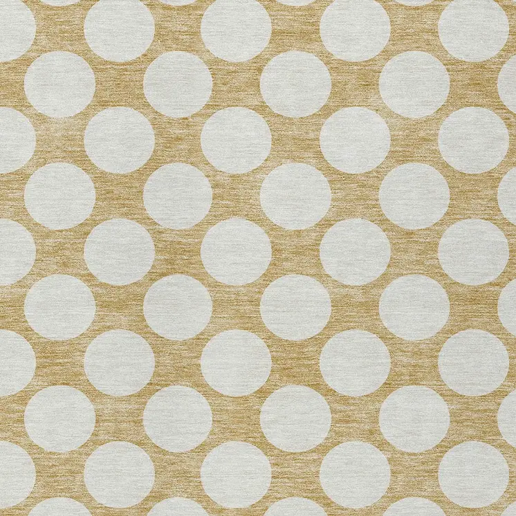 9' X 12' Gold And Beige Polka Dot Washable Indoor Outdoor Area Rug