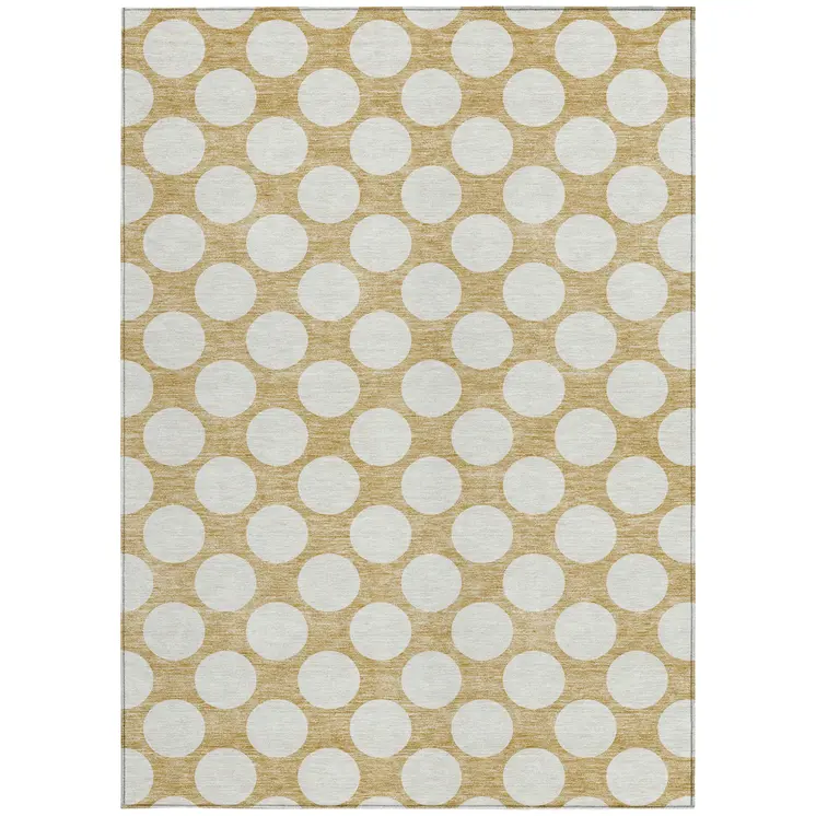 10' X 14' Gold And Beige Polka Dot Washable Indoor Outdoor Area Rug