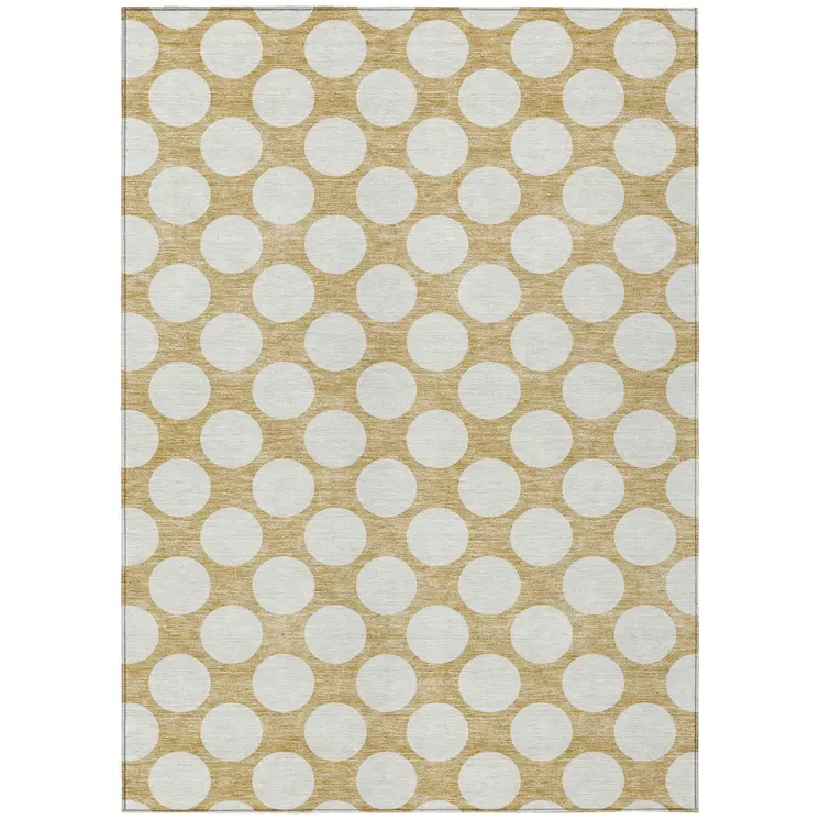 10' X 14' Gold And Beige Polka Dot Washable Indoor Outdoor Area Rug