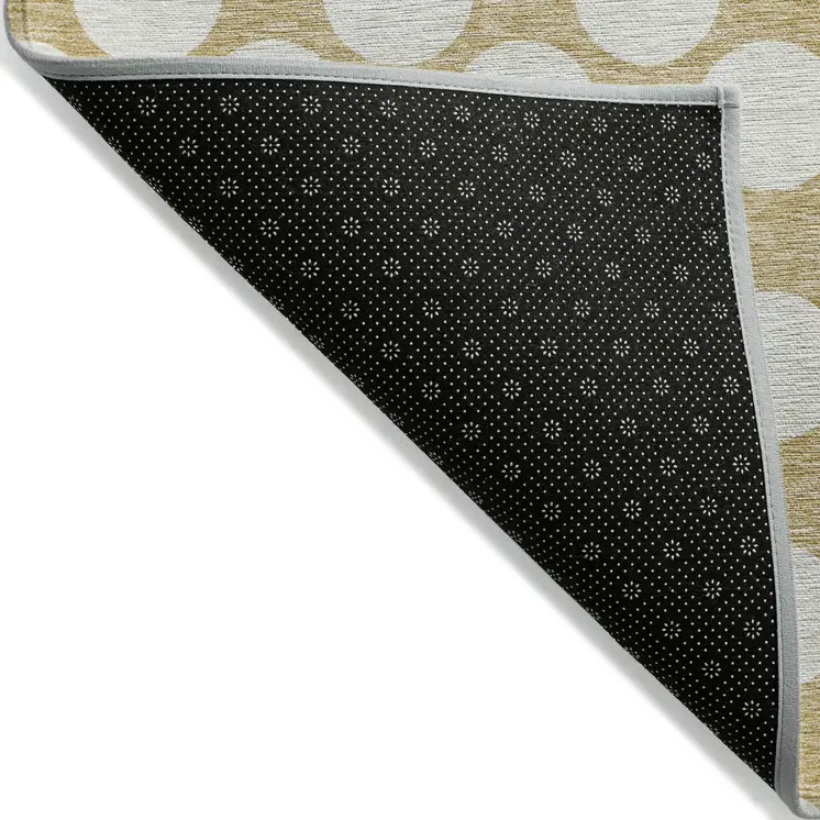 10' X 14' Gold And Beige Polka Dot Washable Indoor Outdoor Area Rug
