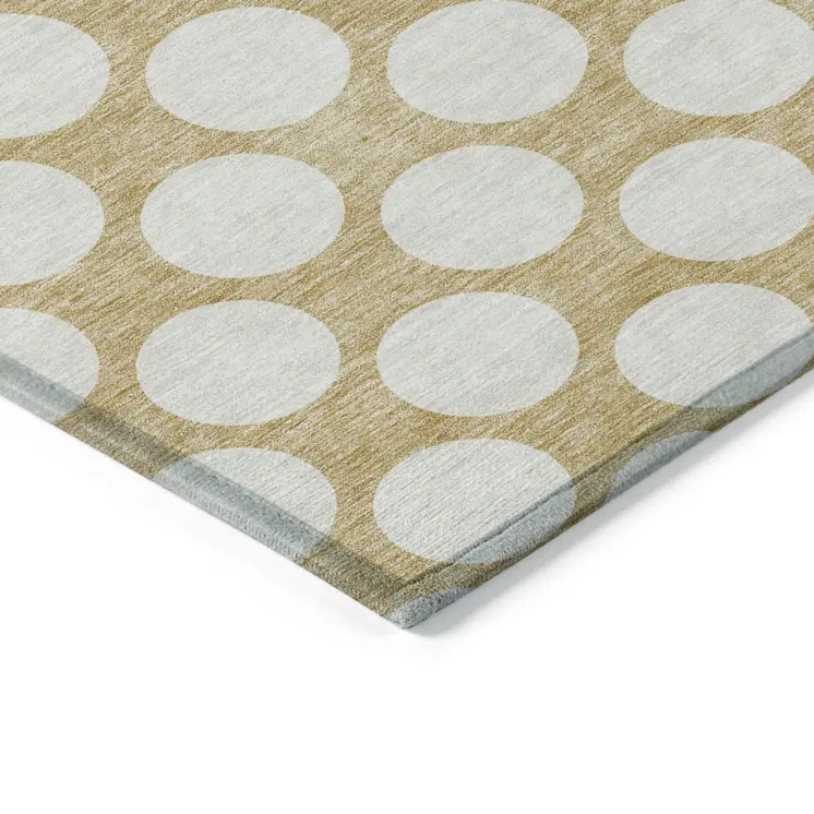 10' X 14' Gold And Beige Polka Dot Washable Indoor Outdoor Area Rug