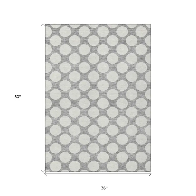 3' X 5' Gray And Silver Polka Dot Washable Indoor Outdoor Area Rug