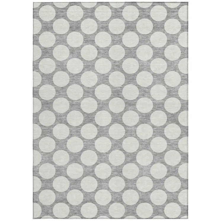 5' X 8' Gray And Silver Polka Dot Washable Indoor Outdoor Area Rug