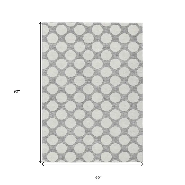 5' X 8' Gray And Silver Polka Dot Washable Indoor Outdoor Area Rug