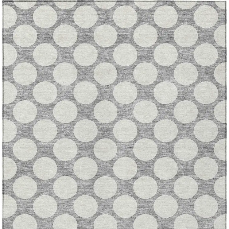 8' X 10' Gray And Silver Polka Dot Washable Indoor Outdoor Area Rug